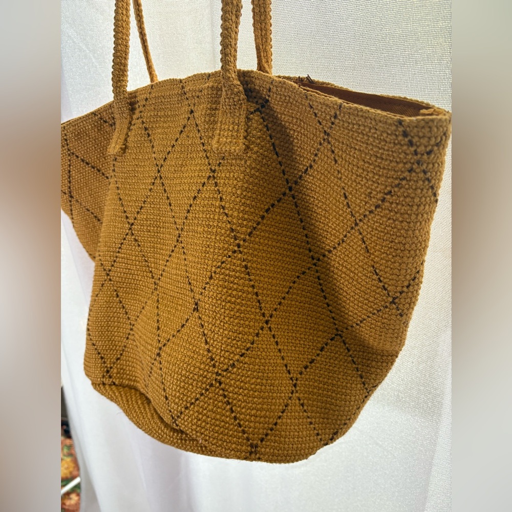 J JILL Sunflower Yellow Textured Tote Bag - Jute material EUC - Picture 3 of 11